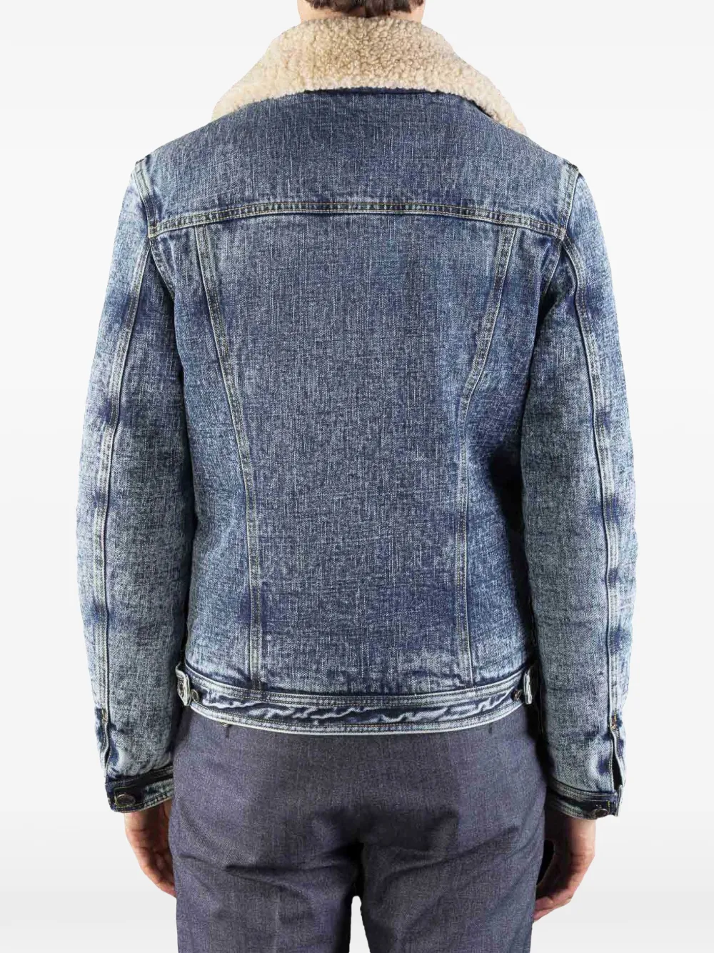 Moorer Denim jack met gemarmerde lammy kraag Blauw