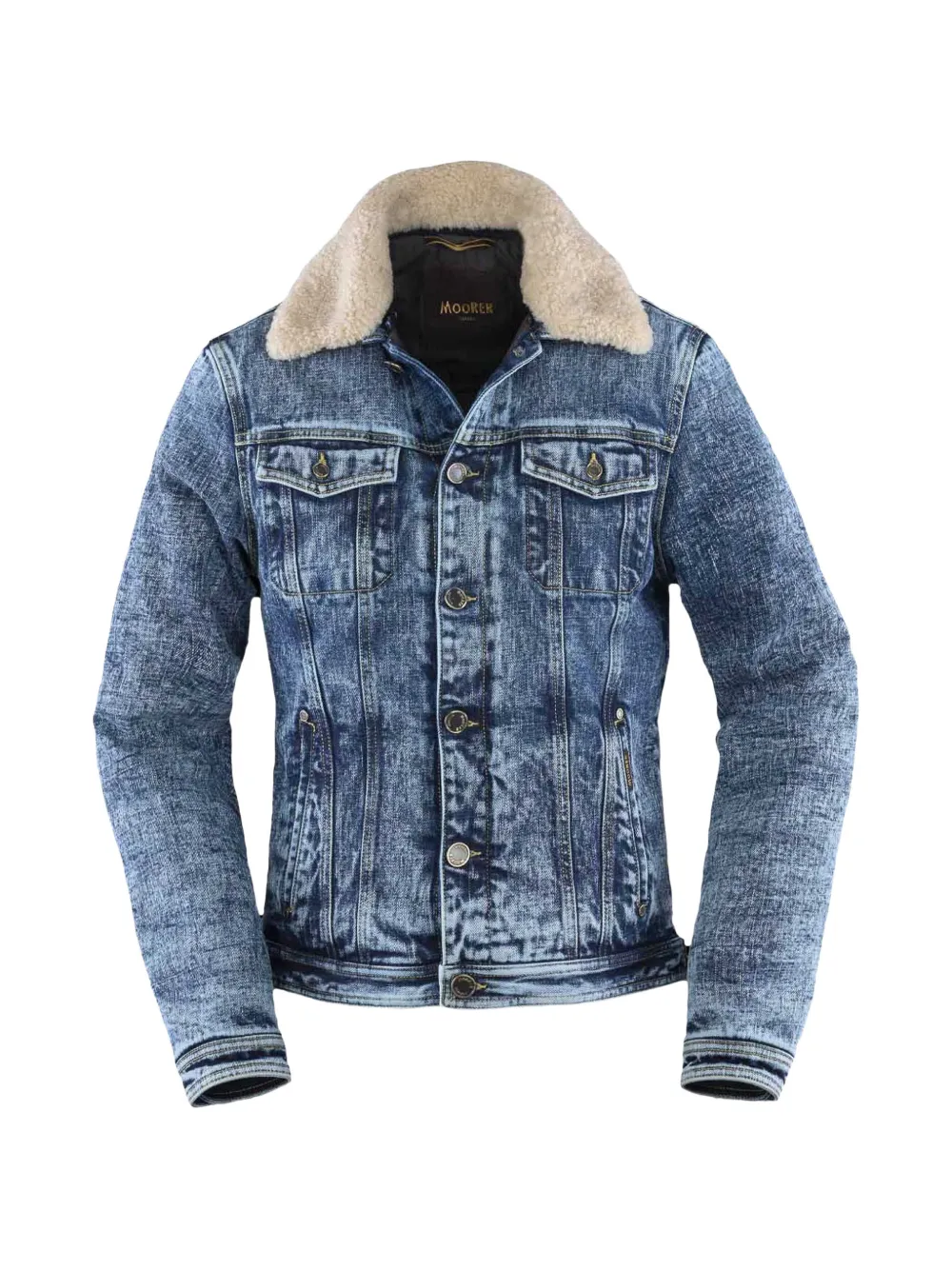 Moorer Giacca denim con colletto in shearling marmorizzato - Blu