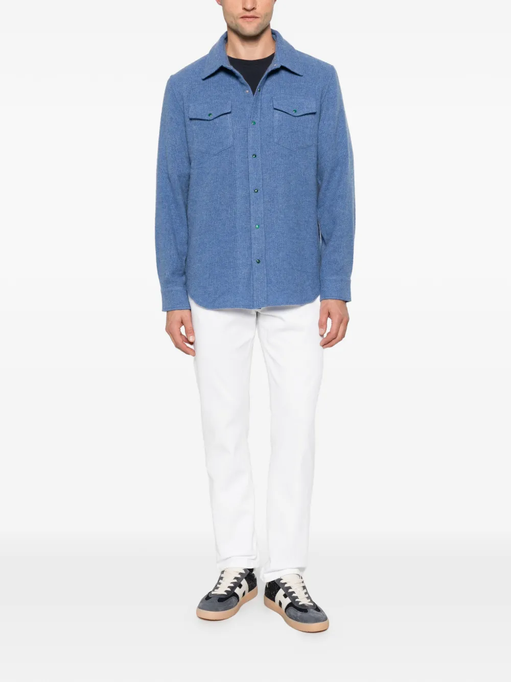 GOD'S TRUE LINEN button-down flap-pocket shirt Blauw