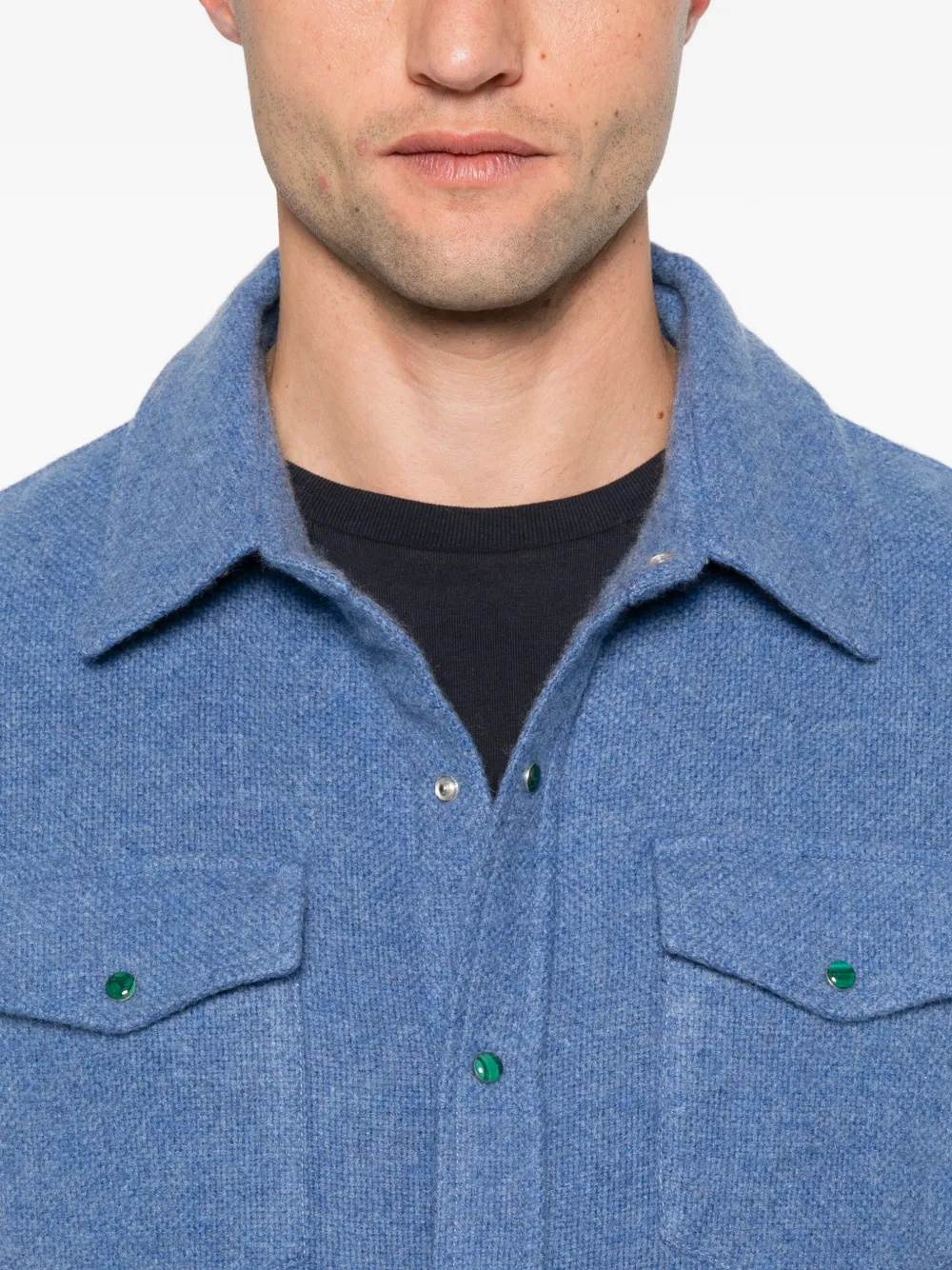GOD'S TRUE LINEN button-down flap-pocket shirt Blauw