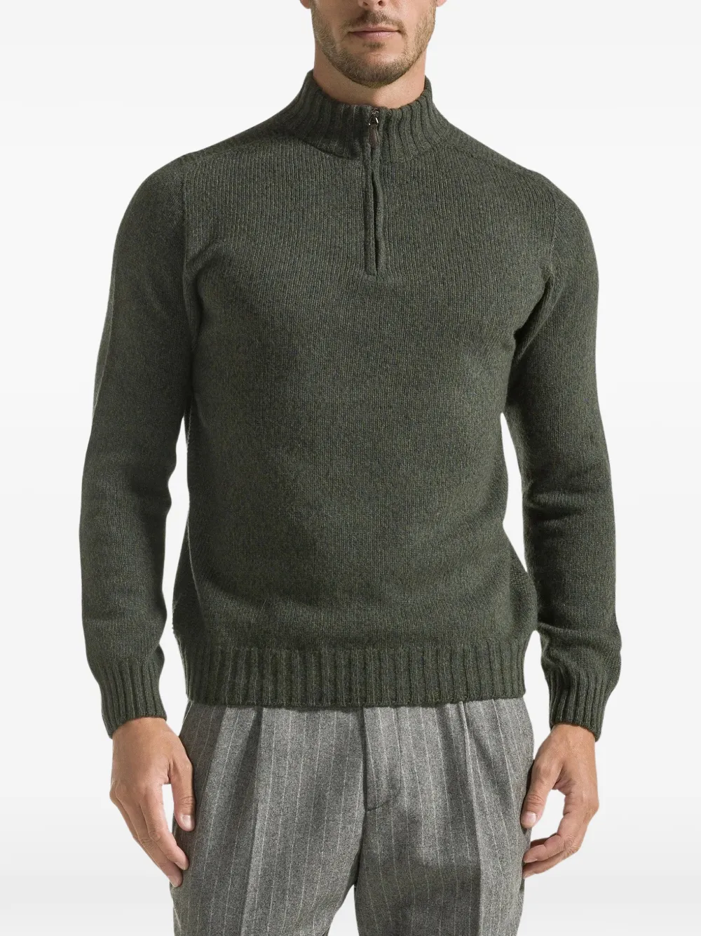 Seventy ribbed-knit quarter-zip sweater Groen
