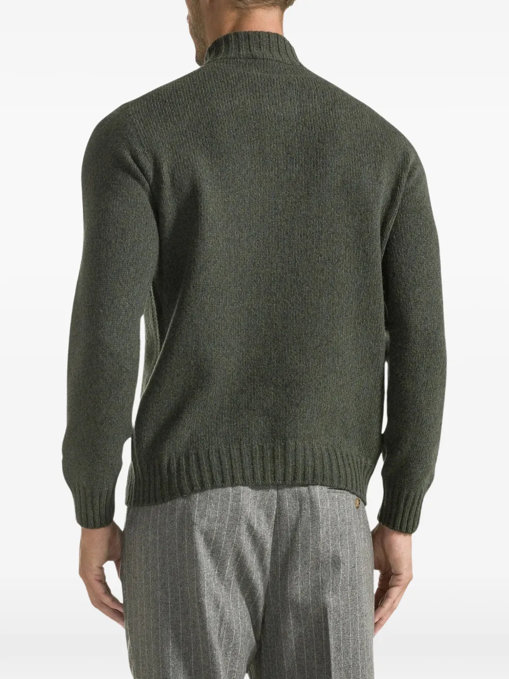 Seventy ribbed-knit quarter-zip sweater Groen