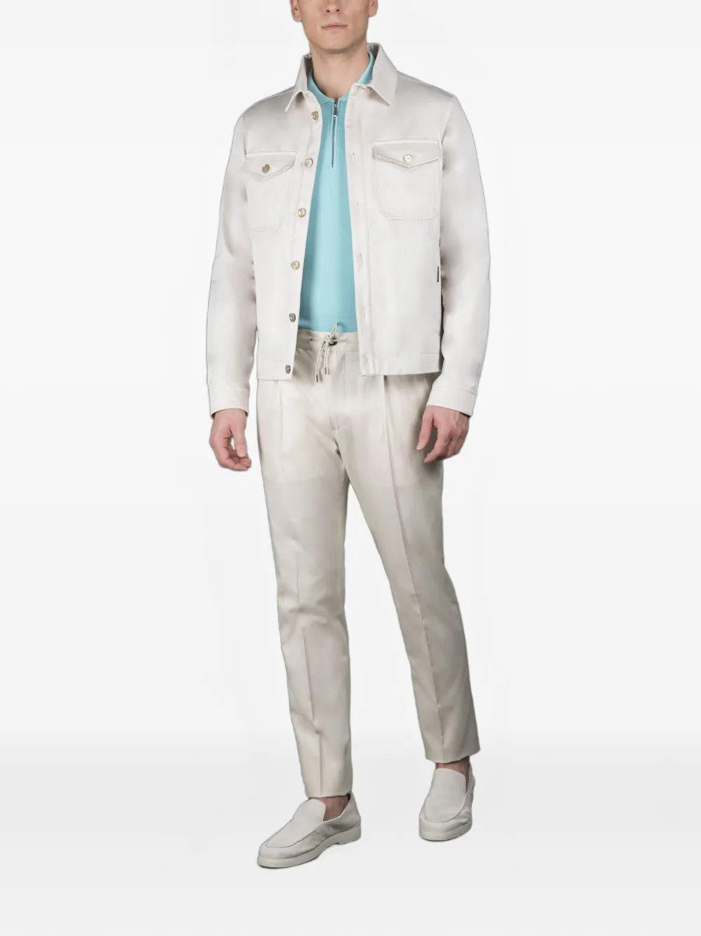 Moorer Button-up jack met klepzak Beige