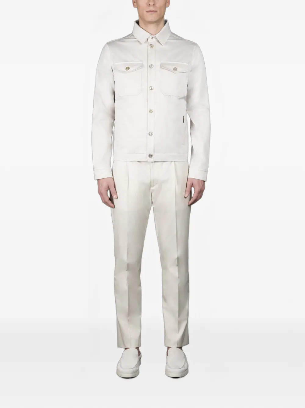 Moorer Button-up jack met klepzak Beige