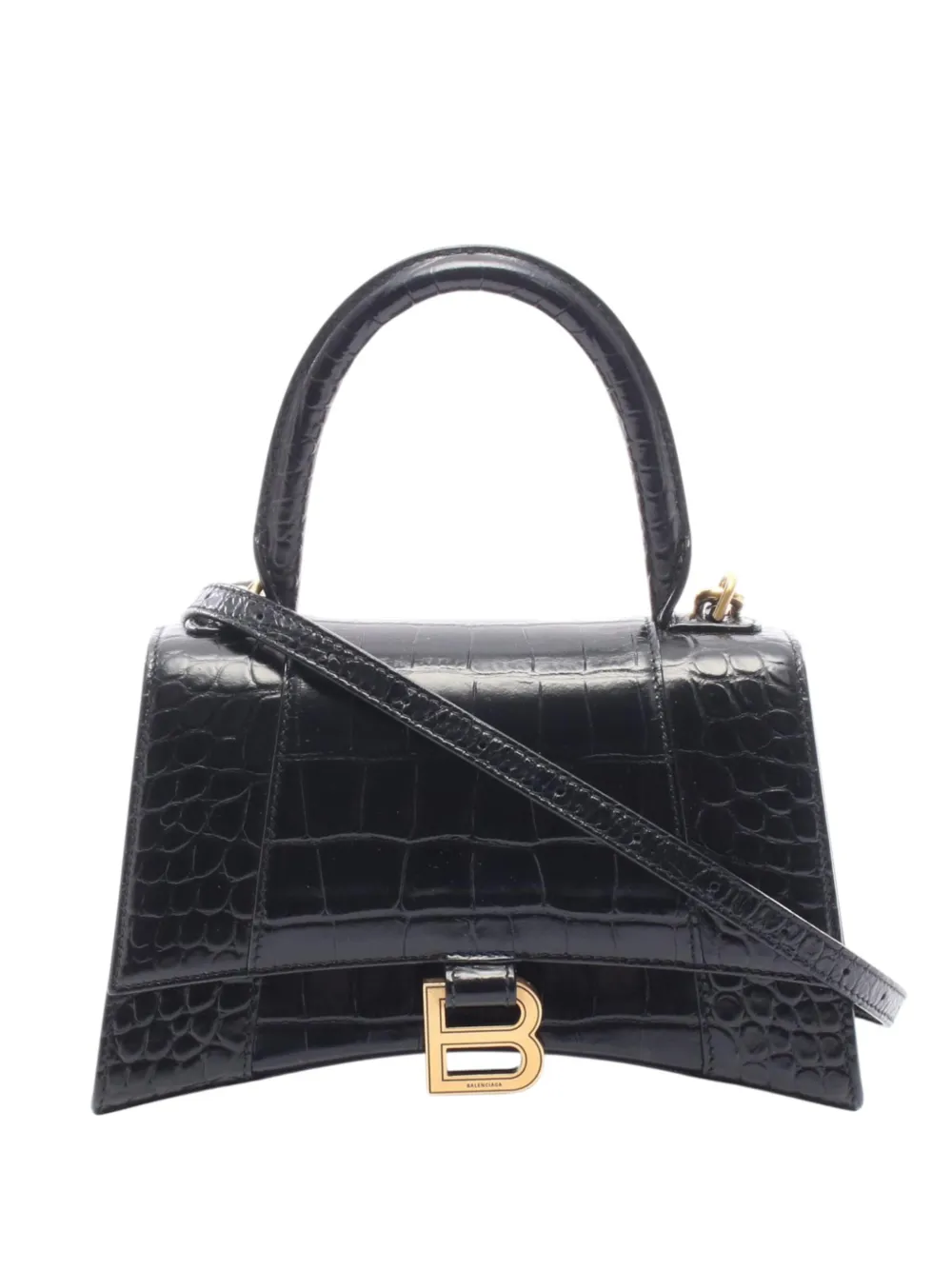 Balenciaga Pre-Owned 2018-2026 Small Croc Embossed Leather Hourglass Top Handle Bag satchel - Nero