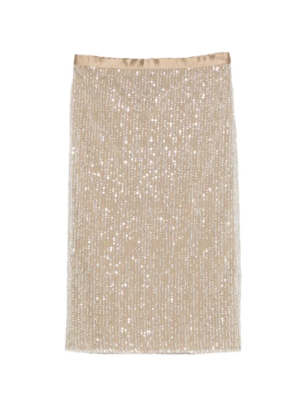 Ami Paris Sequin-embellished Pencil Midi Skirt in Neutrals