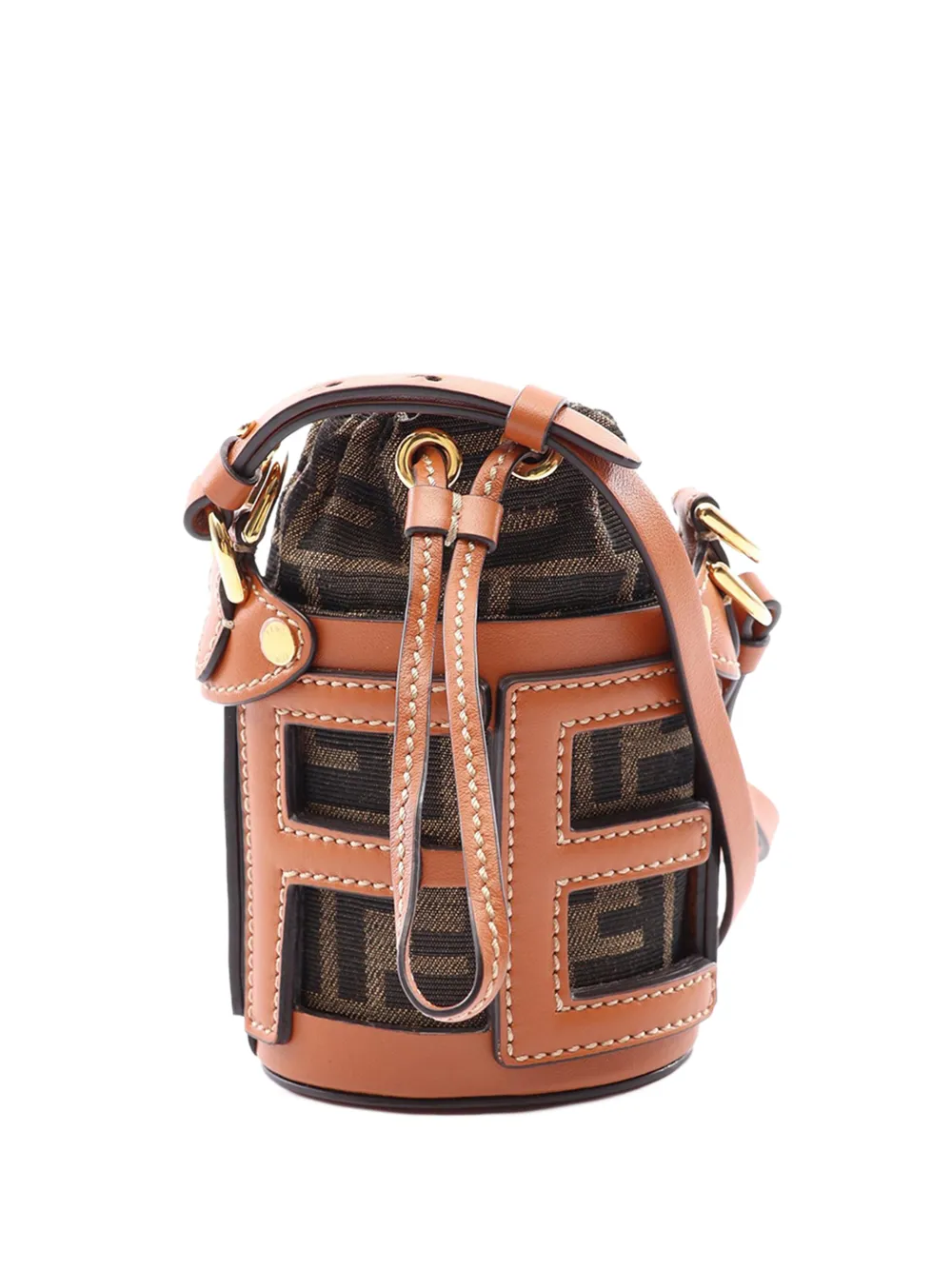 Fendi Pre-Owned 2010-2026 Nano Zucca Canvas and Leather Step Out Bag bucket bag - Marrone