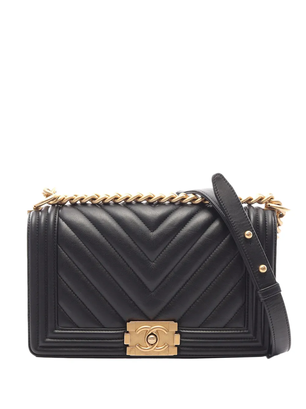 CHANEL Pre-Owned 2019 Old Medium Chevron Lambskin Boy Flap crossbody bag - Nero