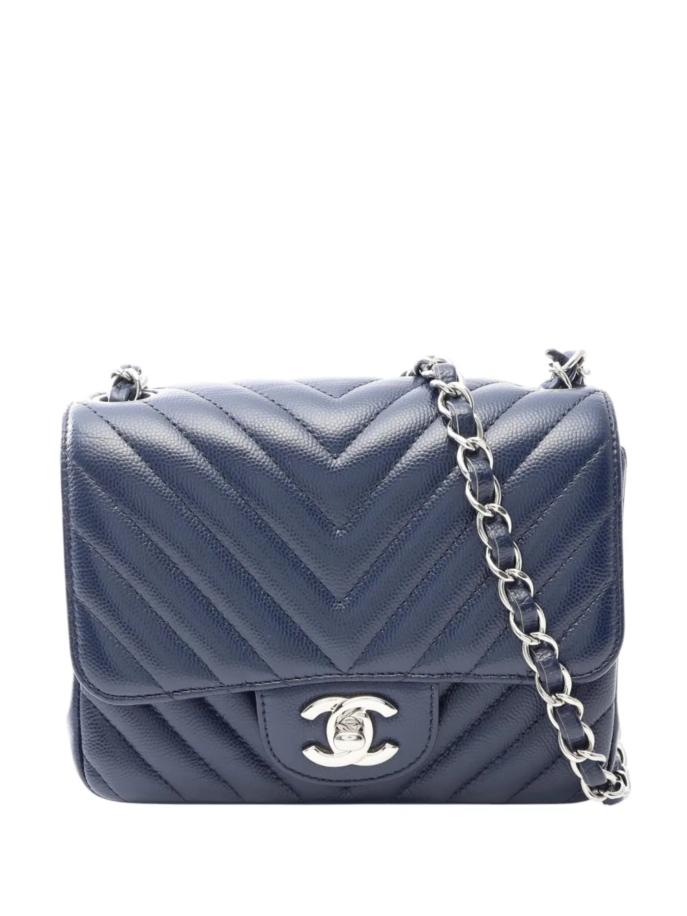CHANEL Pre-Owned 2016-2017 mini Square Classic Single Flap Umhängetasche aus Kaviarleder - Blau