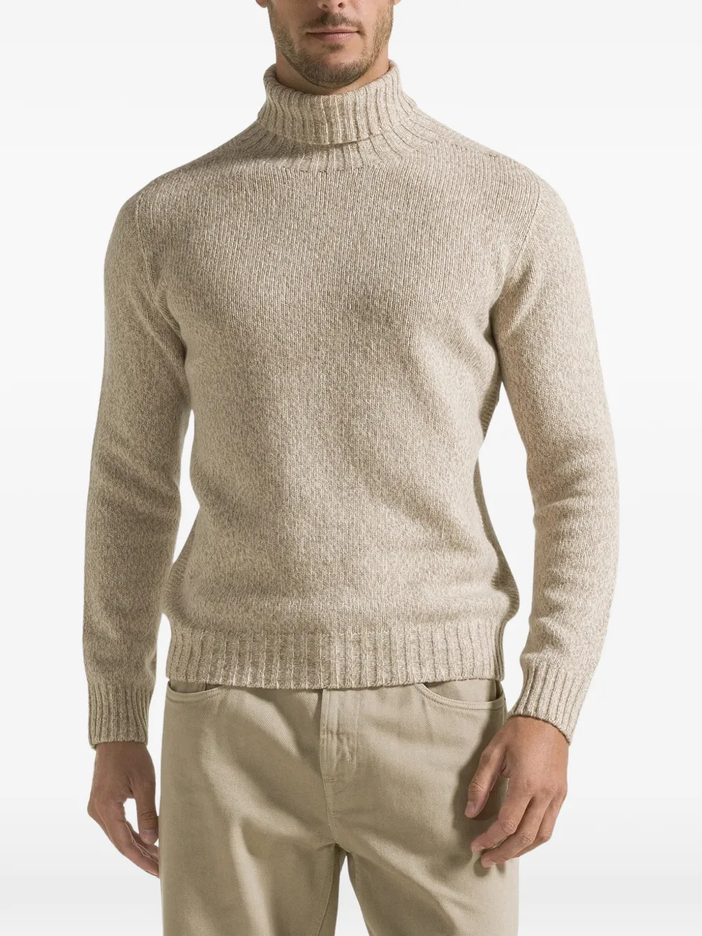 Seventy roll-neck ribbed-trim sweater Beige