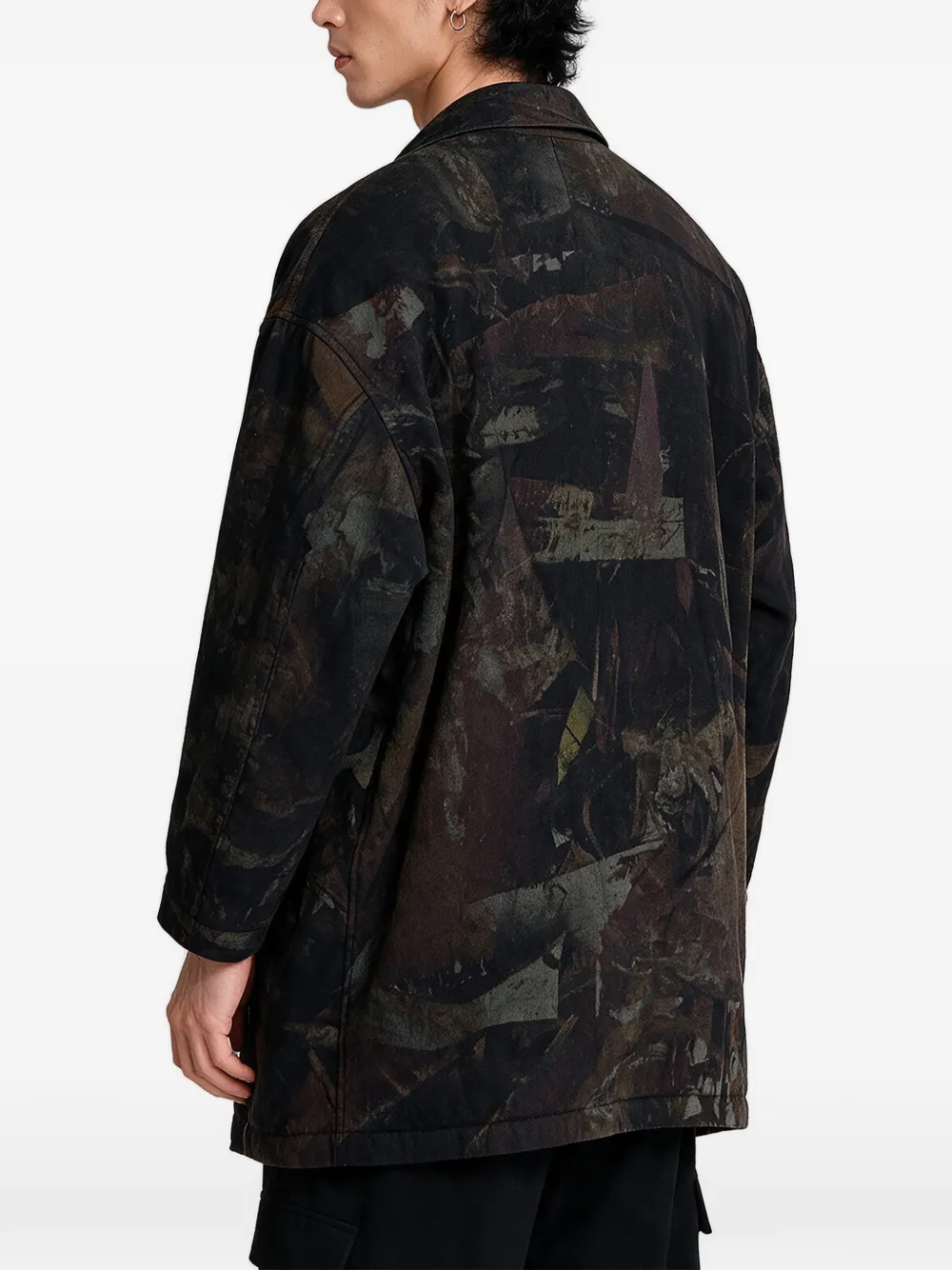 Yohji Yamamoto Jas met dubbele rij knopen en abstract patroon Zwart