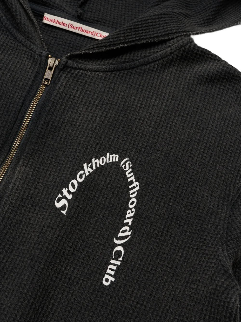 Stockholm Surfboard Club Wafelgebreide hoodie met logo-print Zwart