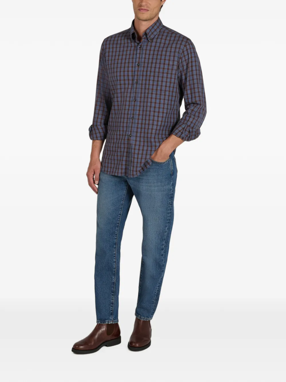 slowear Glanshirt check-pattern shirt Bruin