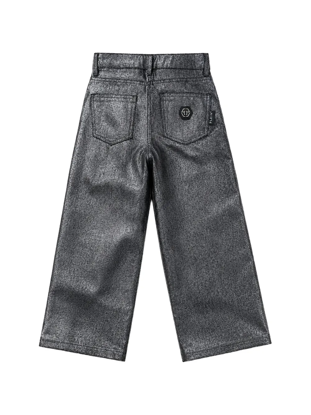 Philipp Plein Junior Metallic jeans met logoplakkaat Grijs