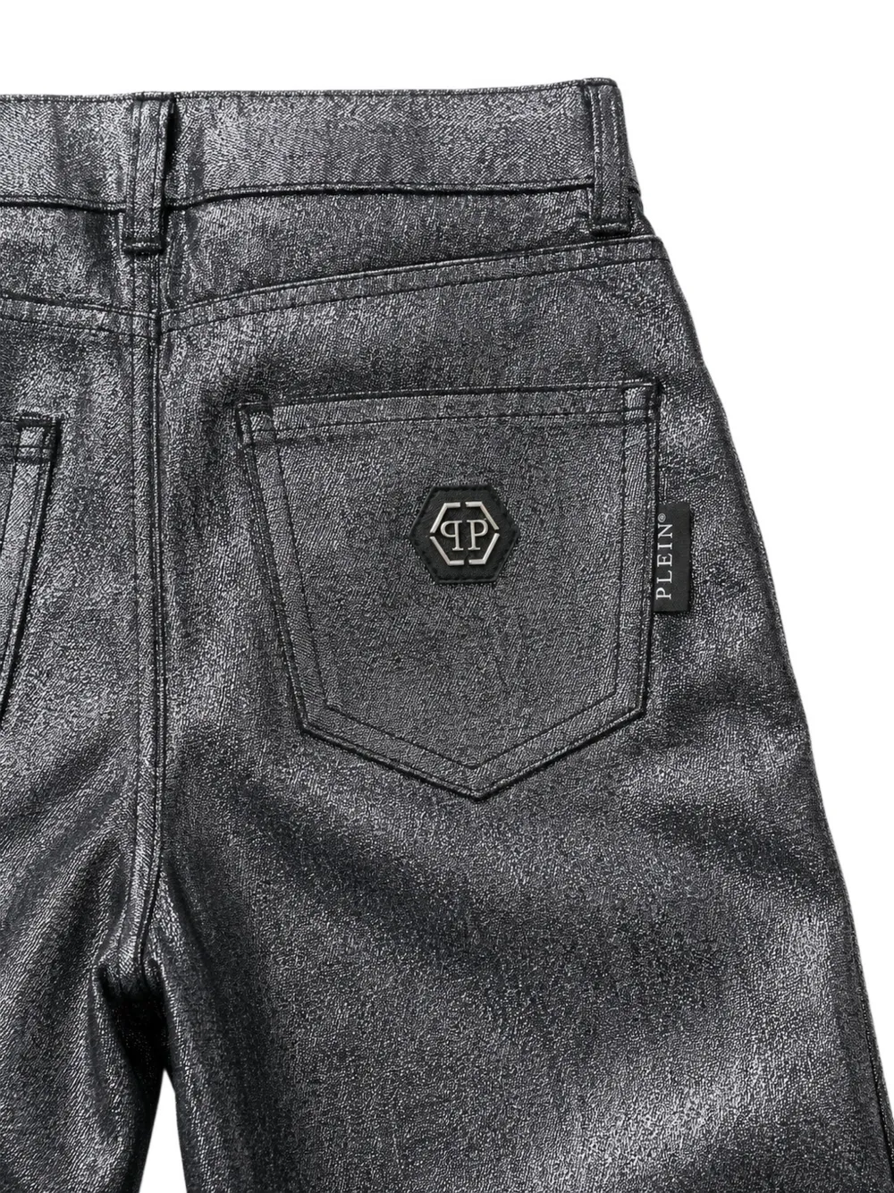 Philipp Plein Junior Metallic jeans met logoplakkaat Grijs