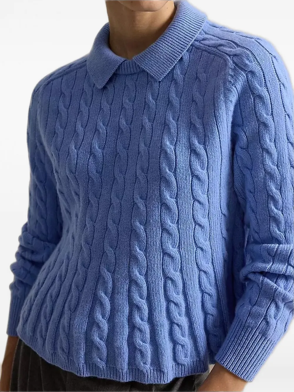 Polo Ralph Lauren Kabelgebreide peplum trui van wol-kasjmier Blauw