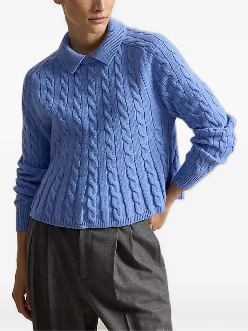 Polo Ralph Lauren Cable wool-cashmere peplum jumper - Blu