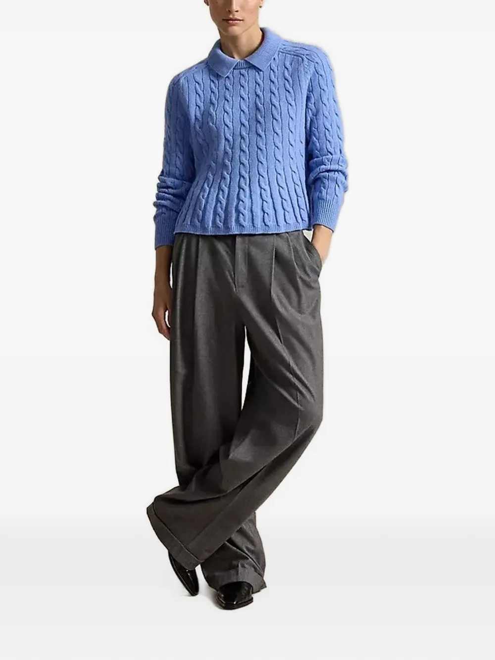 Polo Ralph Lauren Kabelgebreide peplum trui van wol-kasjmier Blauw