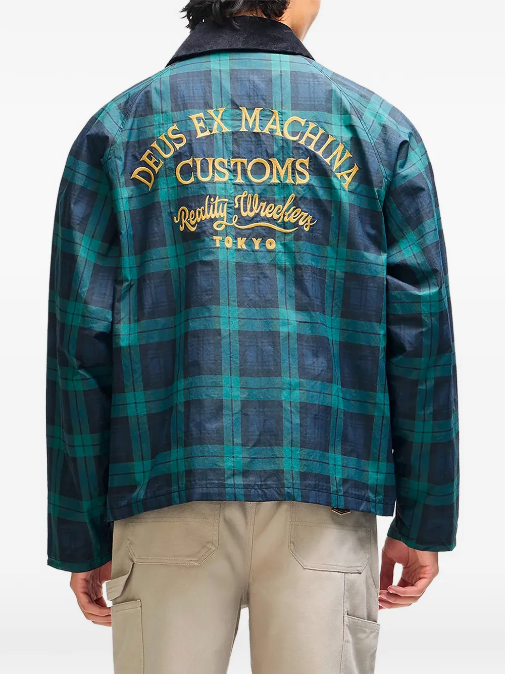 Deus Ex Machina check-pattern corduroy-collar shirt jacket Groen