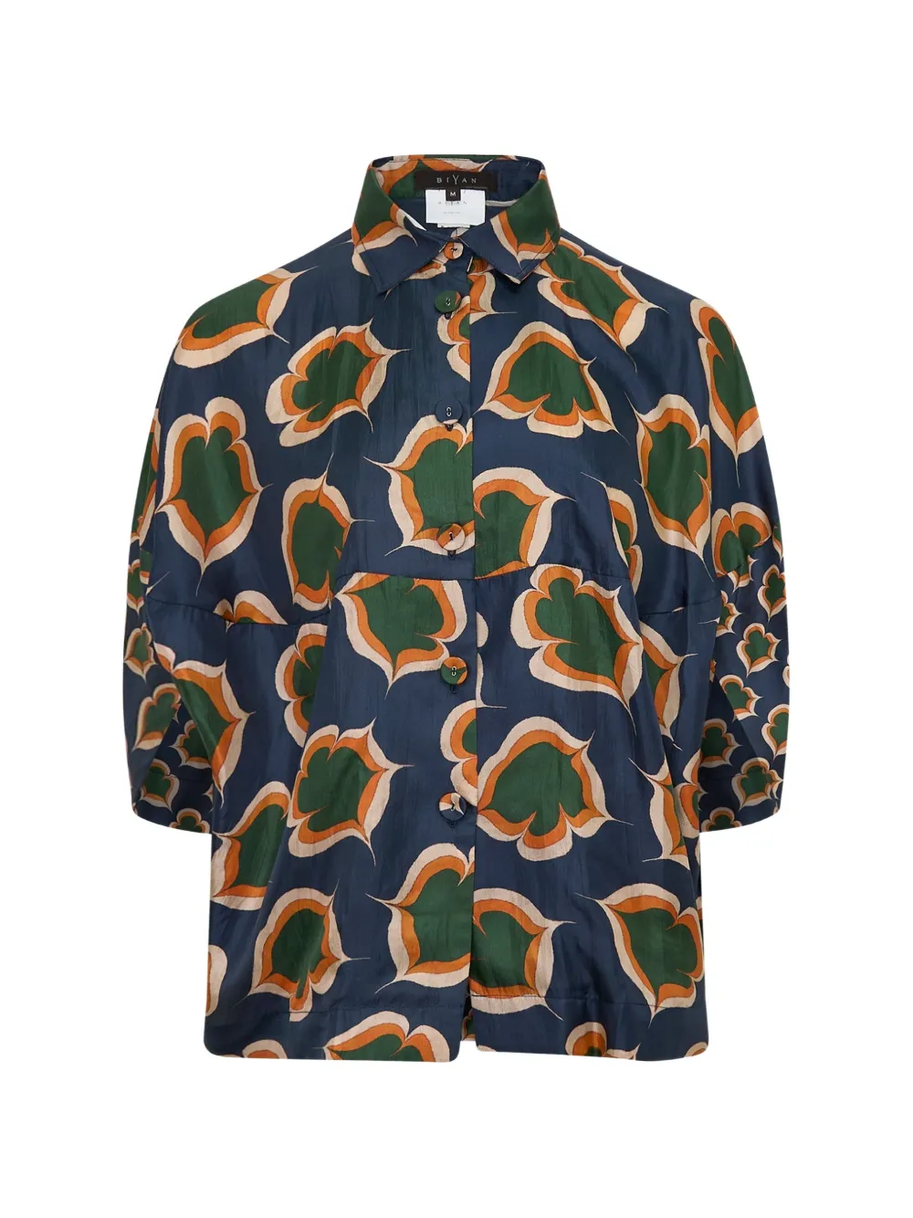 Biyan leaf-print silk shirt