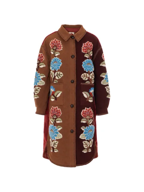 FARM Rio floral-embroidered blanket-stitch coat
