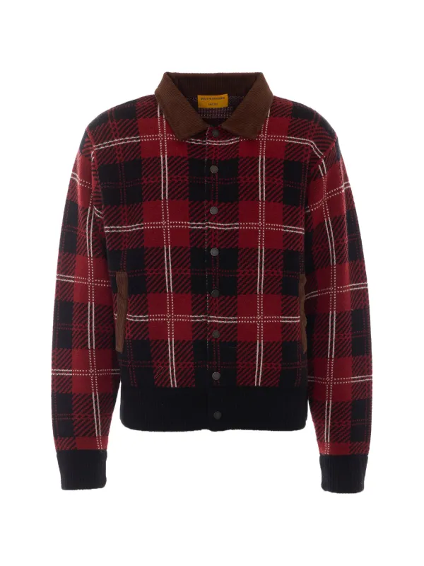 Guest In Residence Check-motif Velvet-collar Jacket in Red