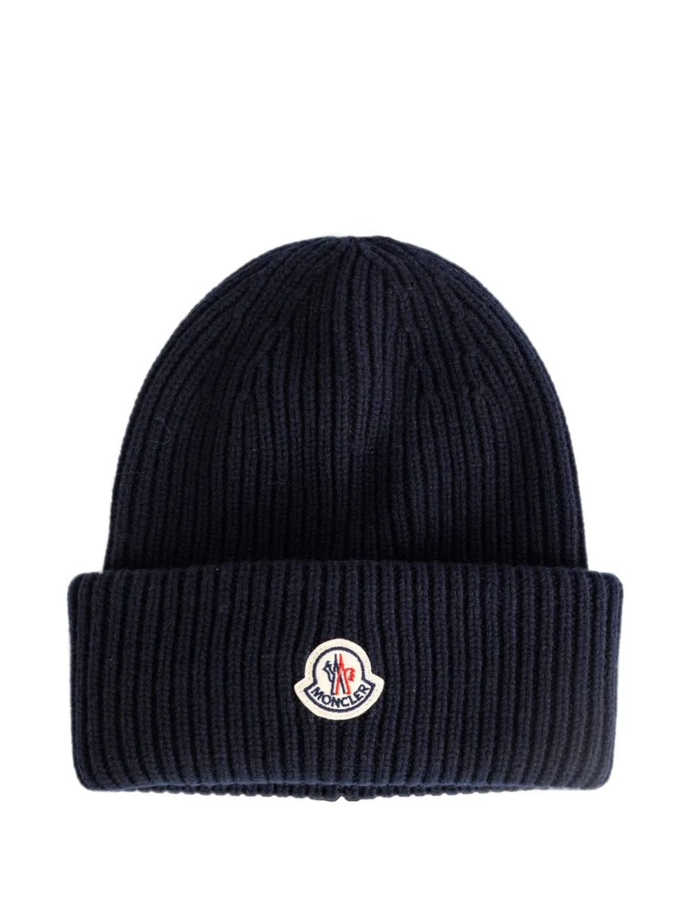 Moncler logo-patch ribbed-knit beanie hat
