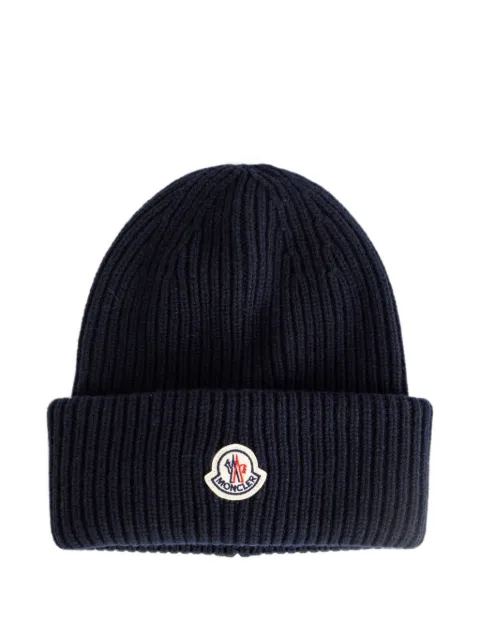 Moncler logo-patch ribbed-knit beanie hat