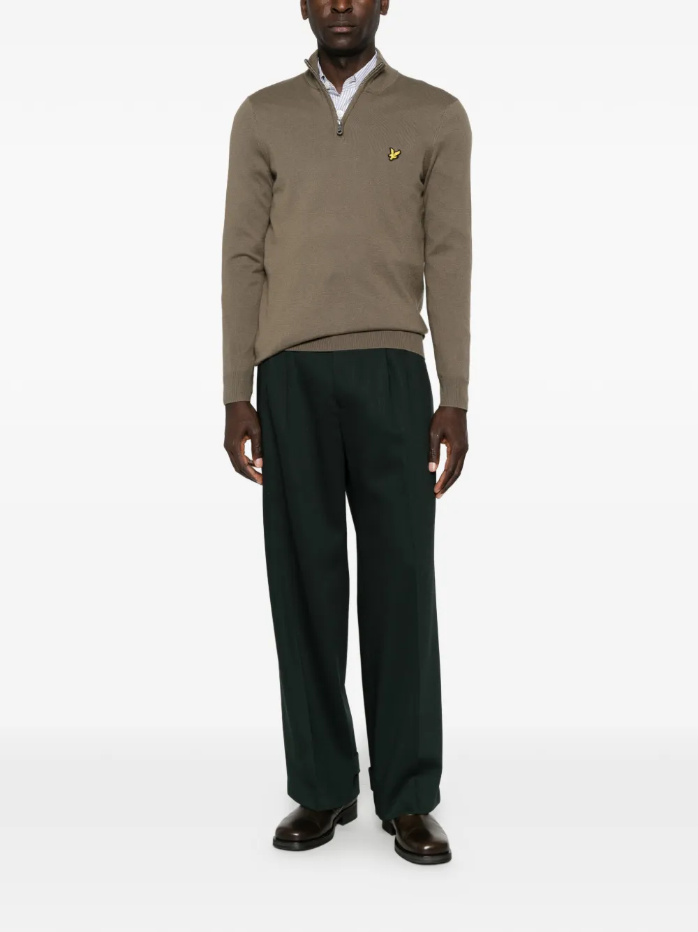 Lyle & Scott Trui met logo-patch en kwartrits Groen