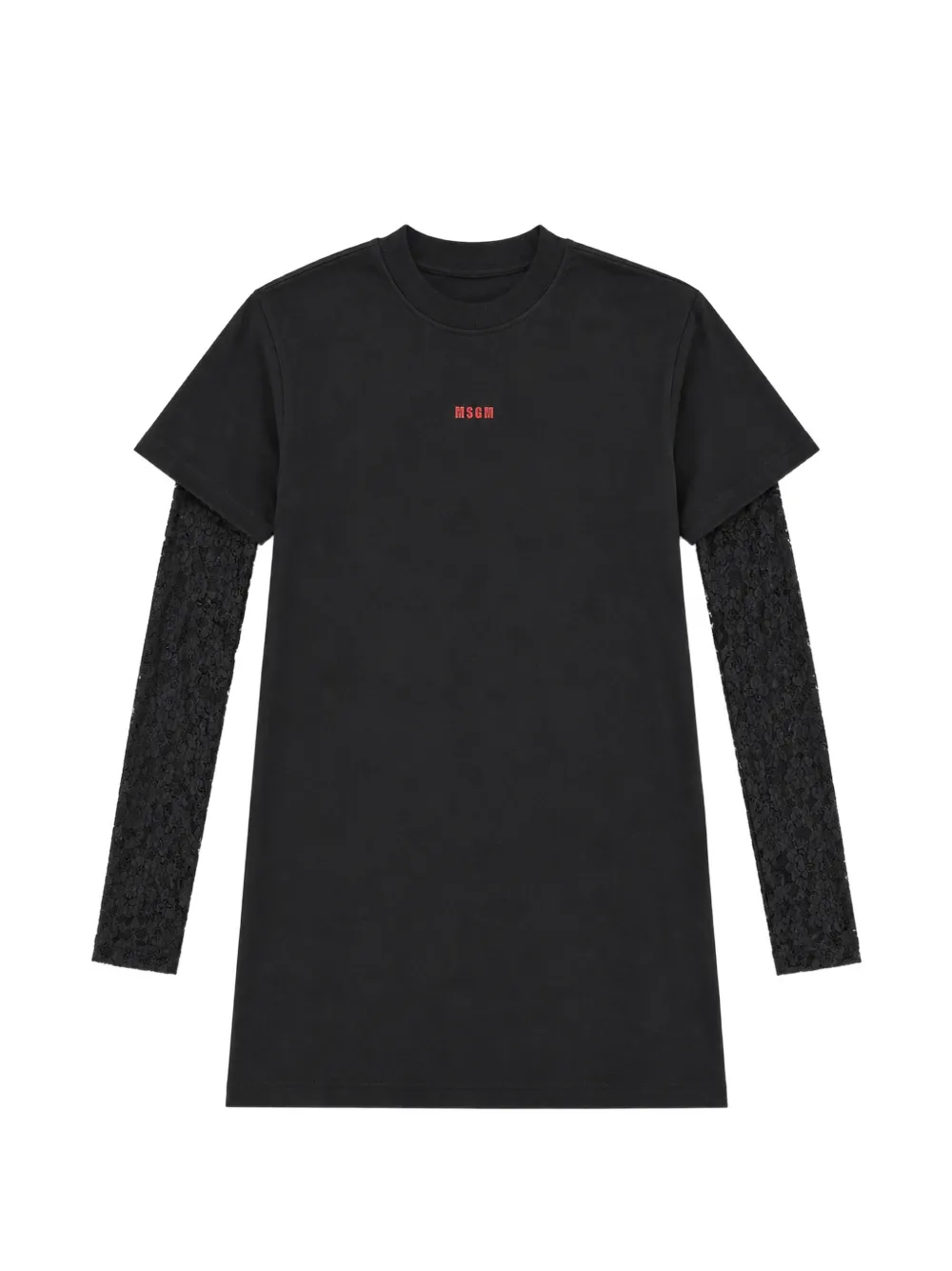 MSGM Kids lace-sleeve logo-print dress - Nero