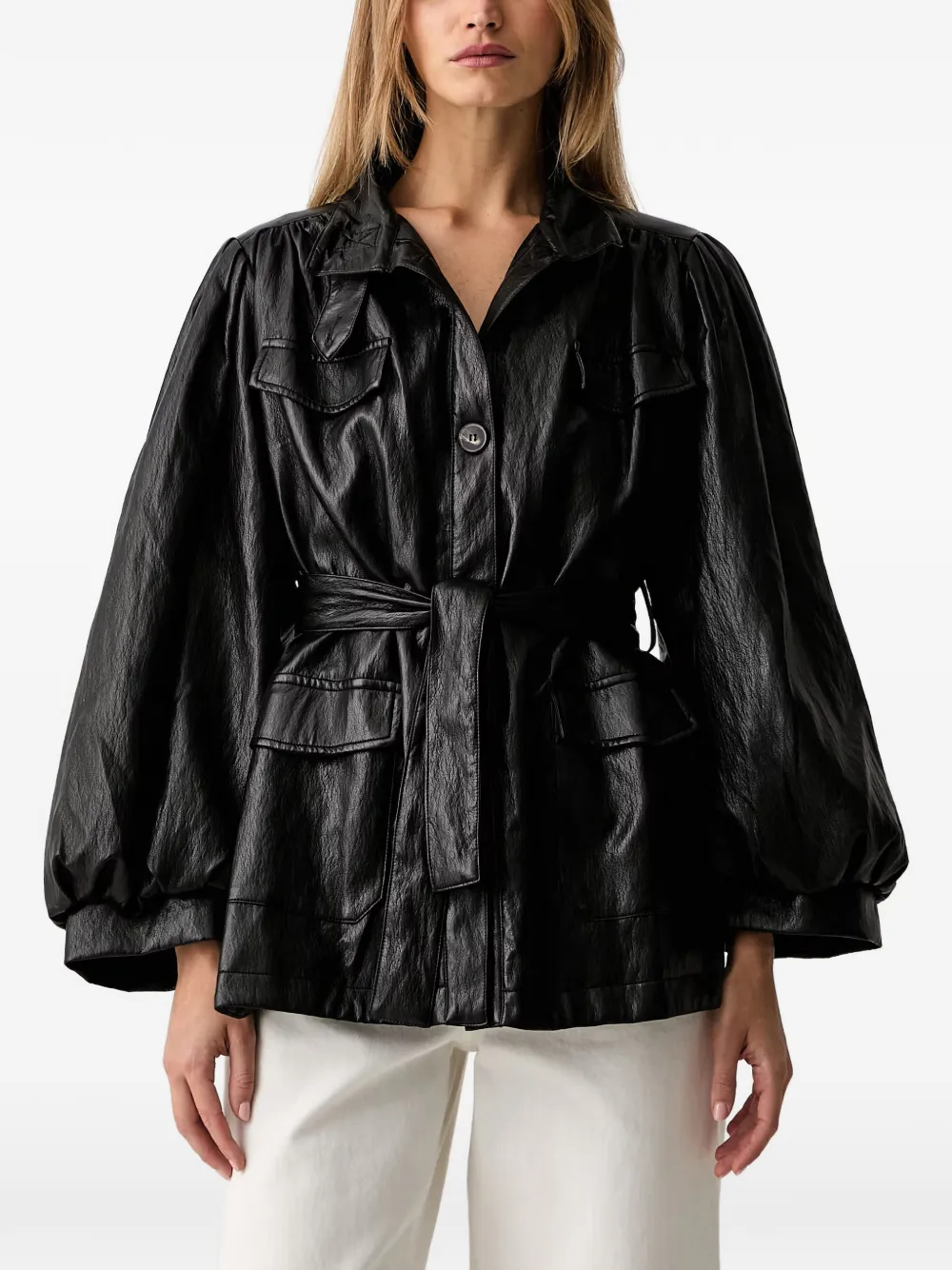 VICOLO belted puff-sleeve jacket · M
