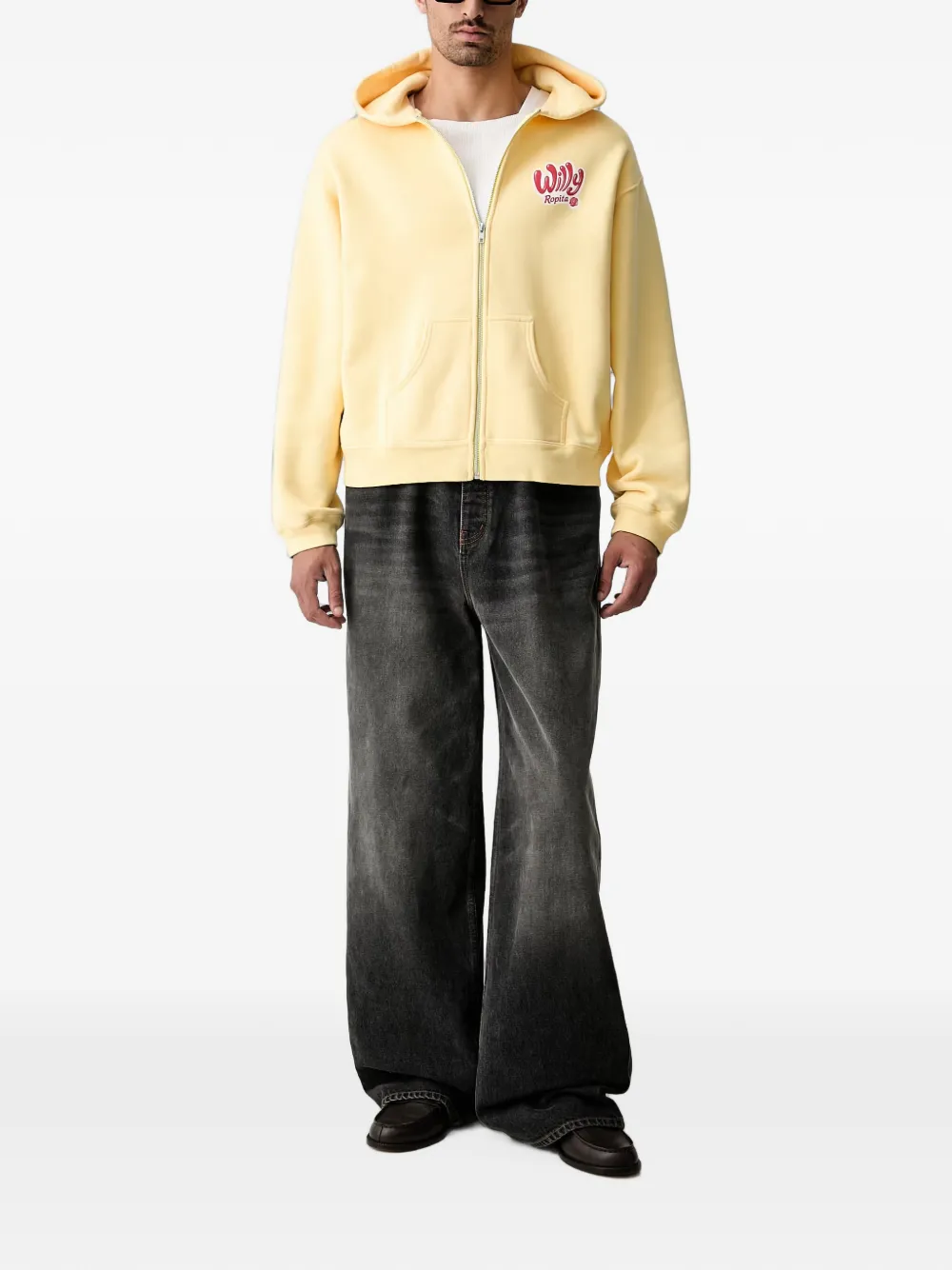 Willy Chavarria Hoodie met logoprint en rits Geel