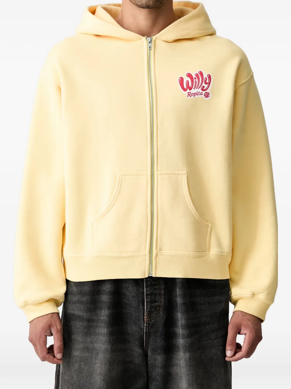 Willy Chavarria Hoodie met logoprint en rits Geel