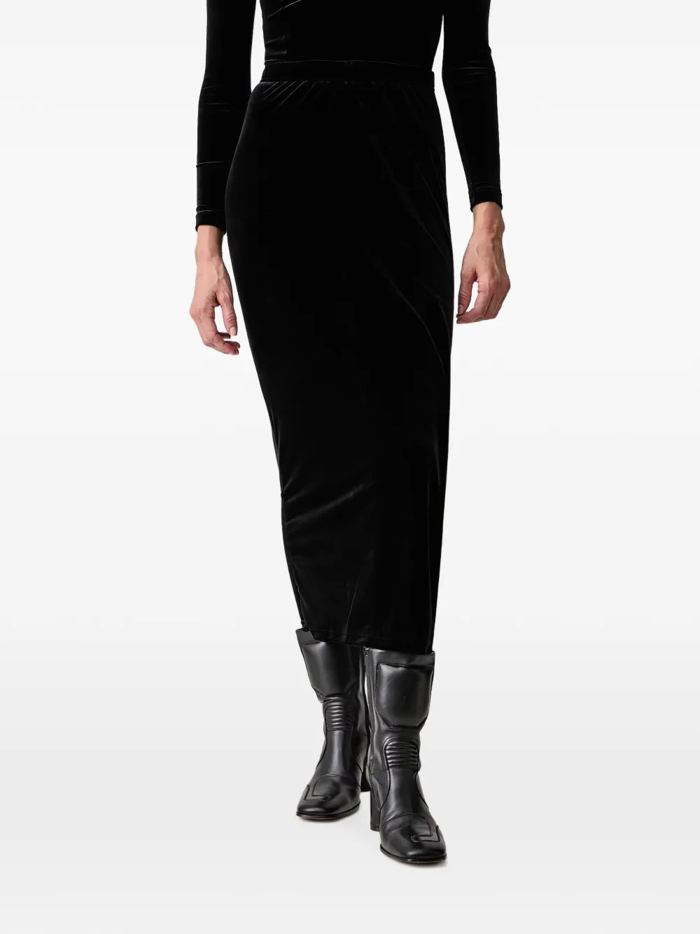 VETEMENTS velvet-effect logo-embroidered midi skirt