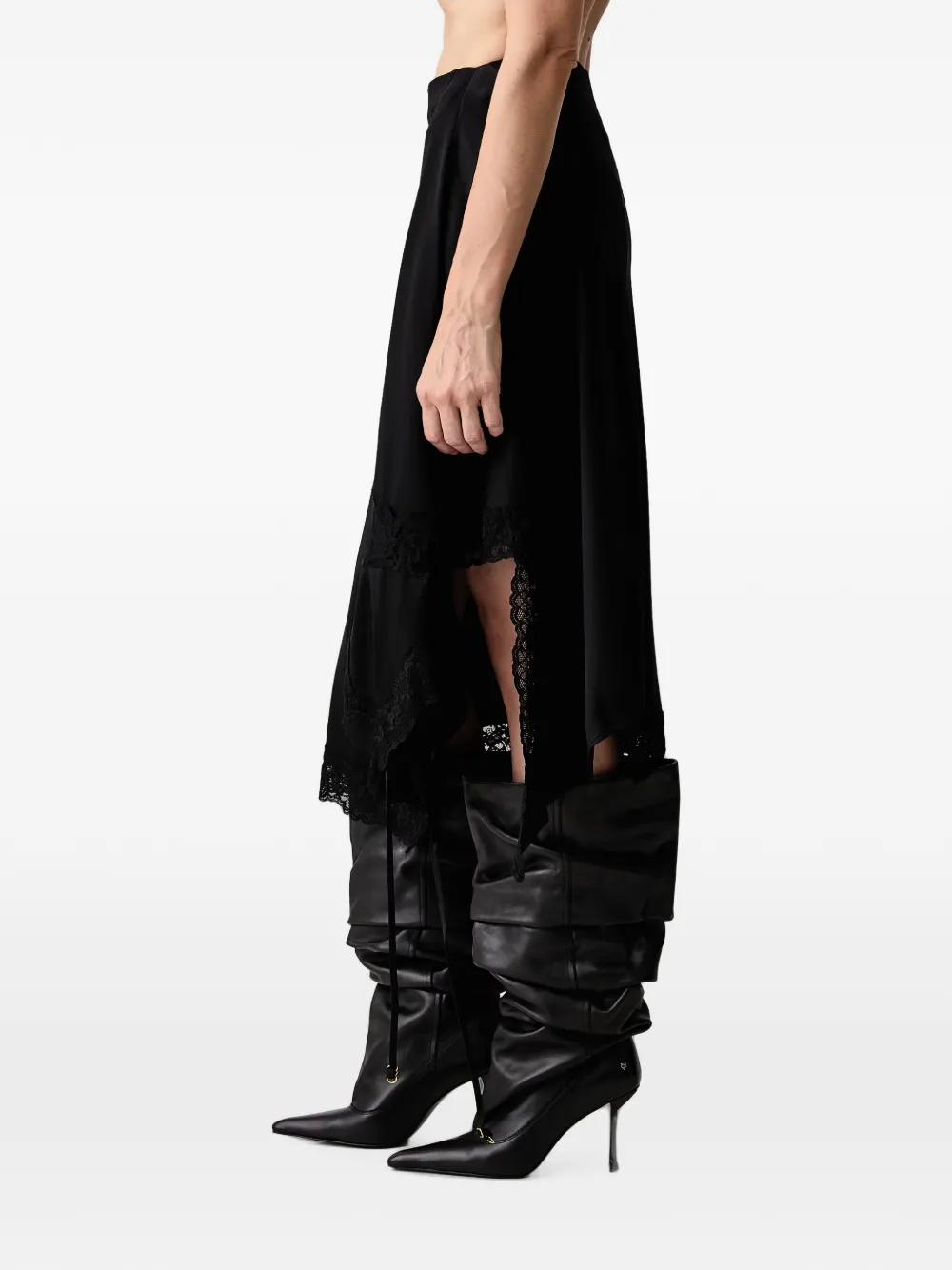 VETEMENTS Midi-rok met afwerking van kant Zwart