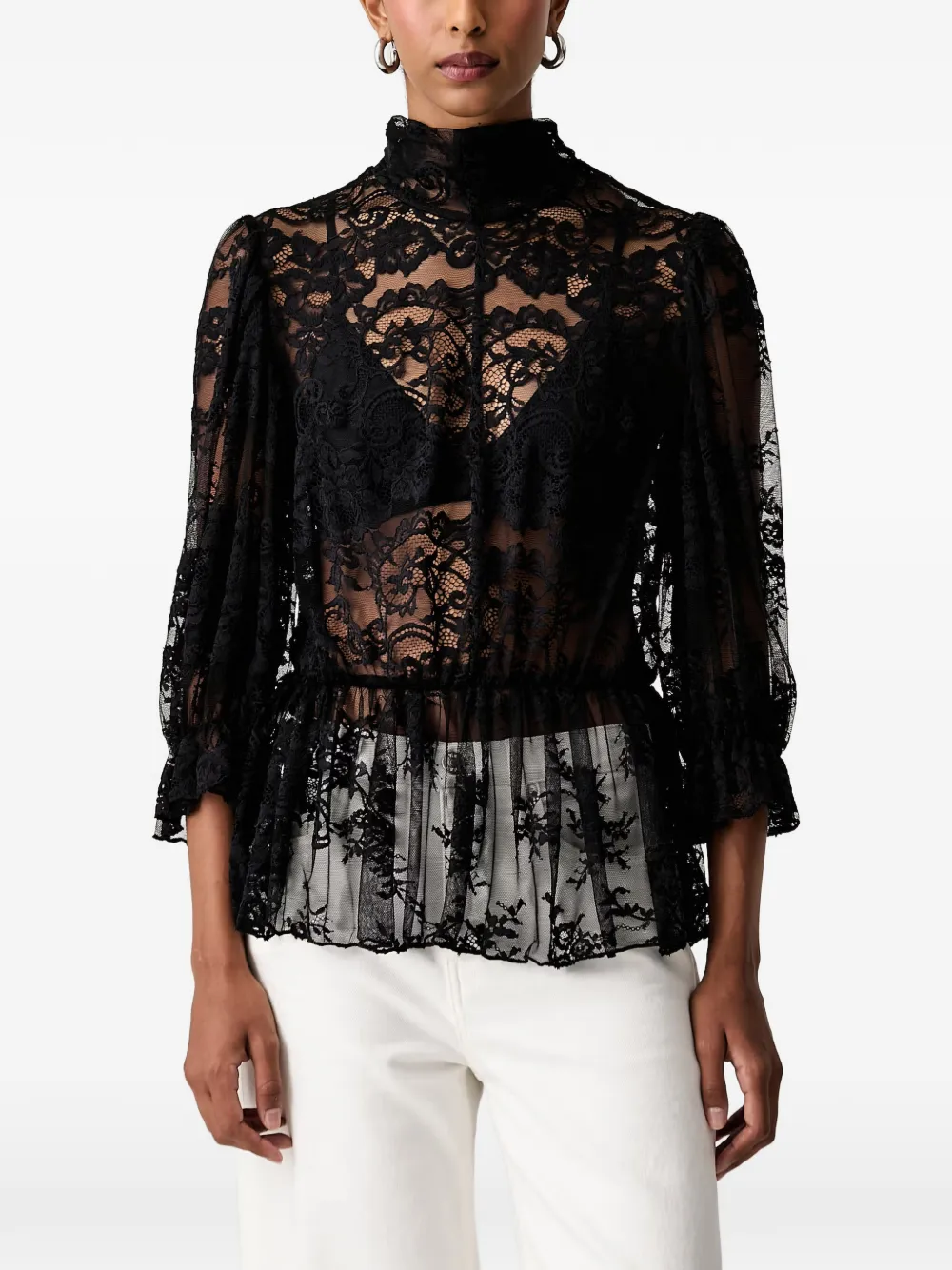 VICOLO lace-overlay peplum blouse