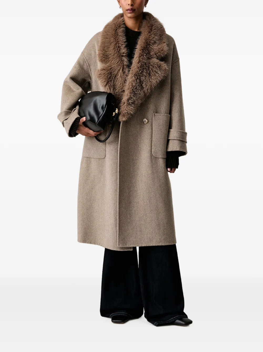 VICOLO faux-fur collar double-breasted coat