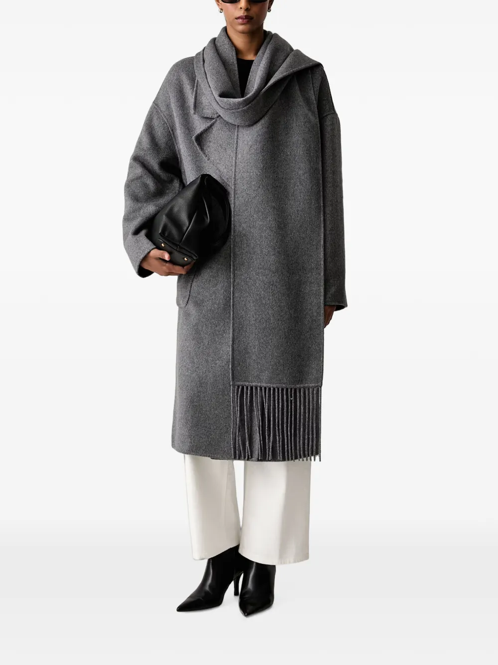 VICOLO fringe-trimmed scarf-detail coat