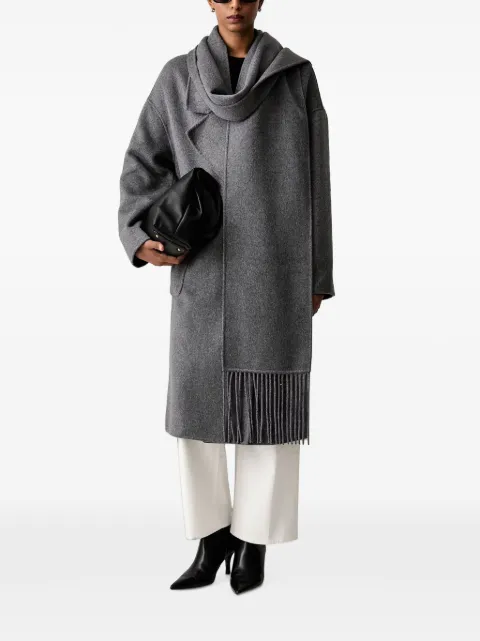 VICOLO fringe-trimmed scarf-detail coat
