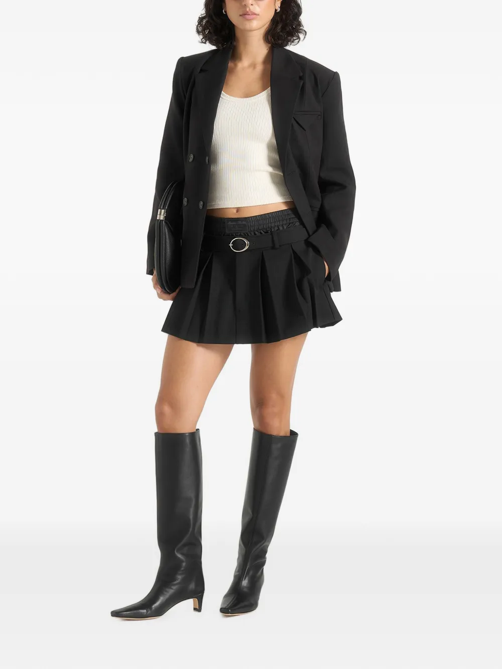 Manière De Voir Rebecca in black pleated belted skort with waistband - Nero