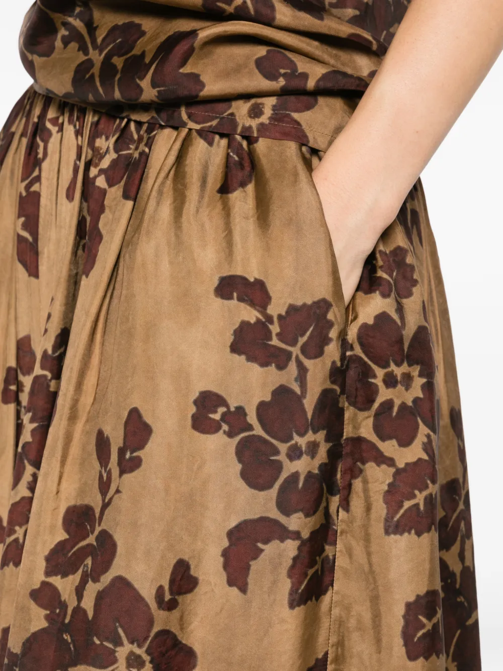Uma Wang Gillian plooirok met bloemen-print Bruin