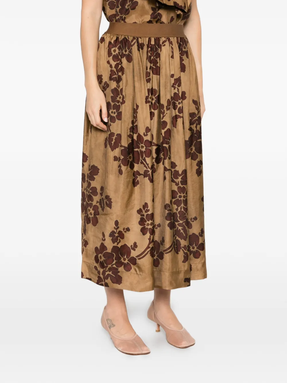 Uma Wang Gillian plooirok met bloemen-print Bruin