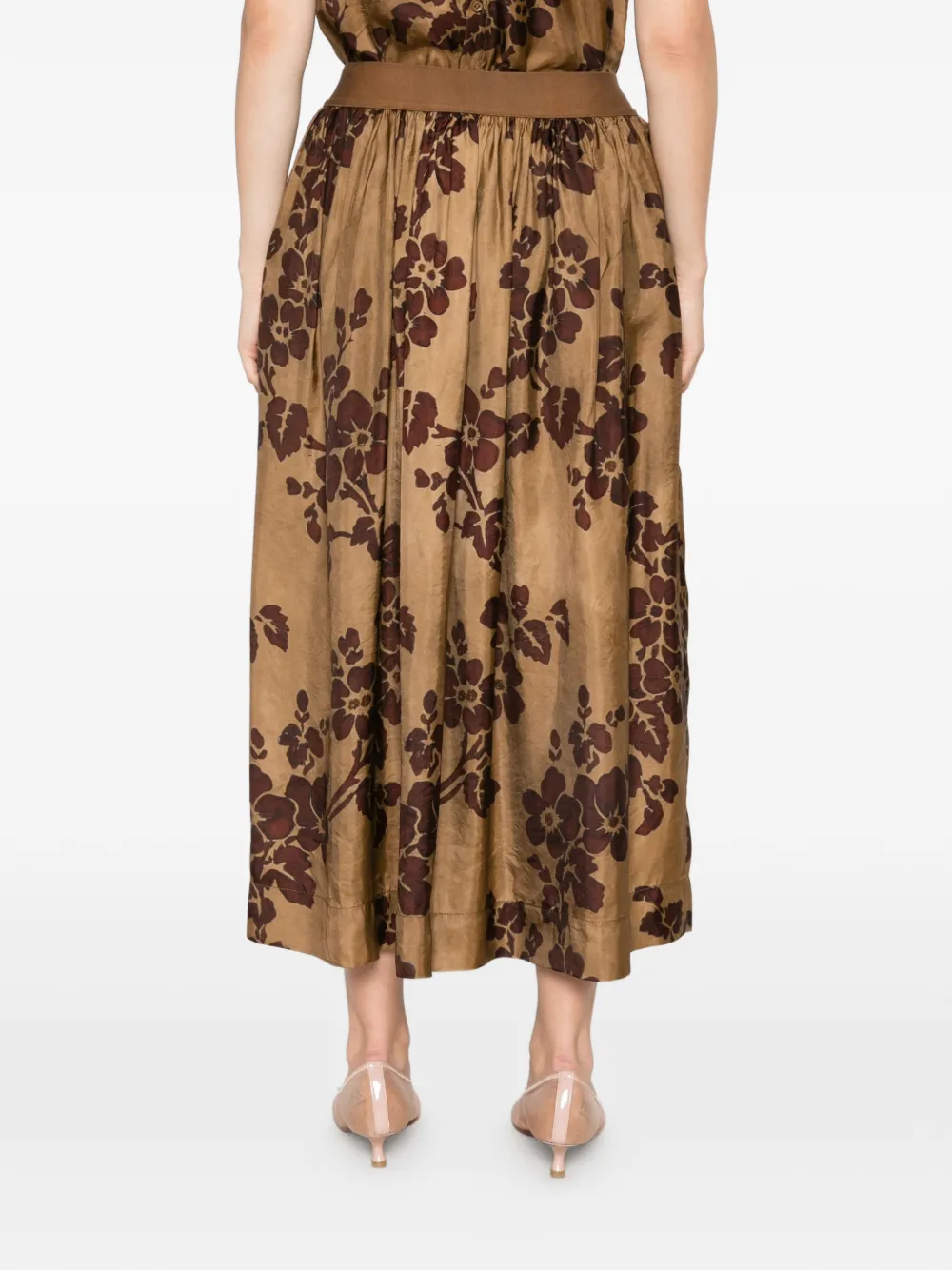 Uma Wang Gillian plooirok met bloemen-print Bruin