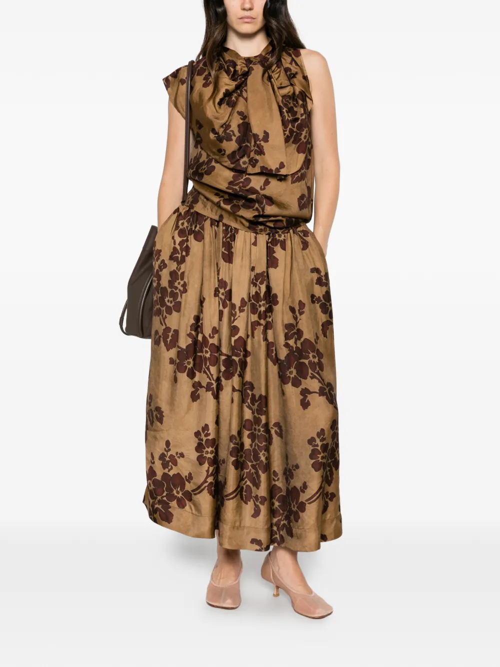 Uma Wang Gillian plooirok met bloemen-print Bruin