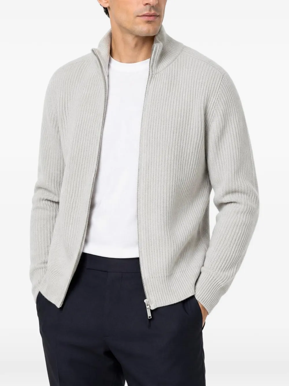 Lardini ribbed-knit zip-up cardigan Grijs
