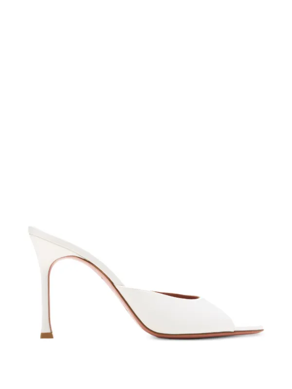 Amina Muaddi Alexa Satin Heeled Mules in White