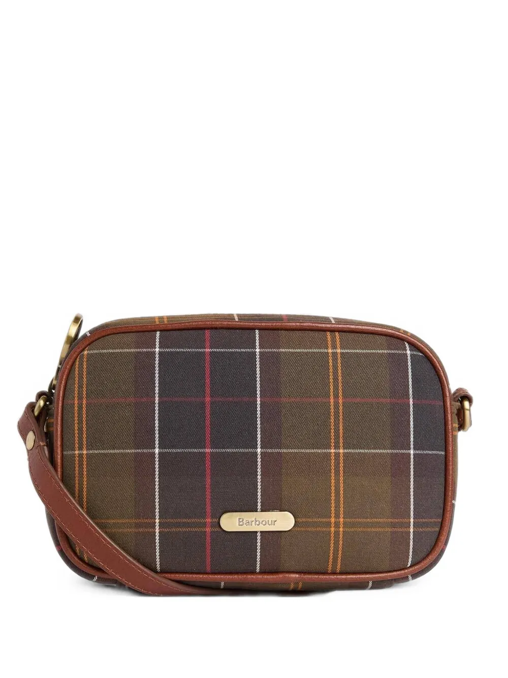 Barbour tartan-pattern leather-trim shoulder bag - Marrone