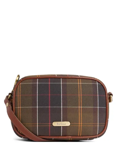 Barbour tartan-pattern leather-trim shoulder bag