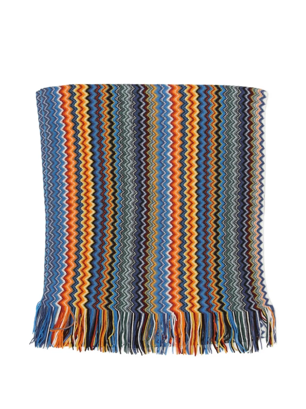 Missoni zigzag-pattern knit fringed scarf - Blu