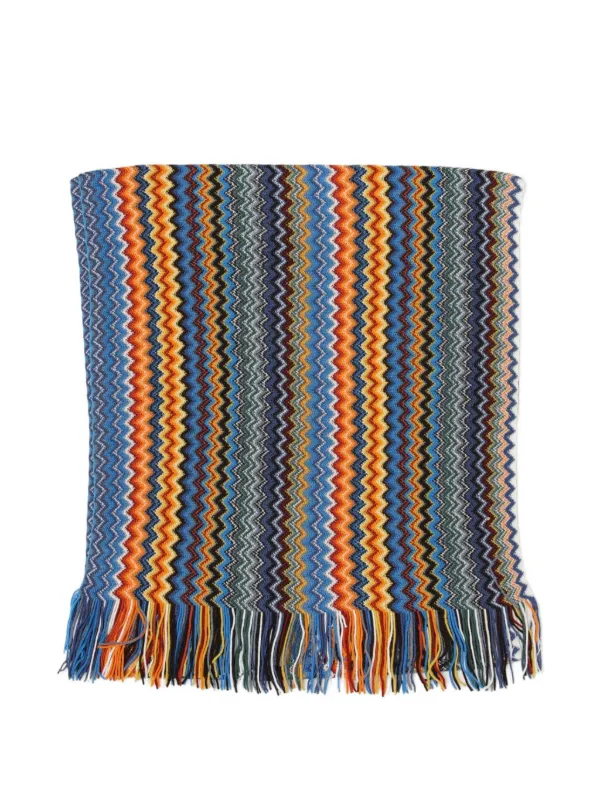 Missoni Zigzag-pattern Knit Fringed Scarf in Blue